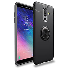 Silikon Hülle Handyhülle Ultra Dünn Schutzhülle Silikon mit Magnetisch Fingerring Ständer A03 für Samsung Galaxy A6 Plus (2018) Schwarz