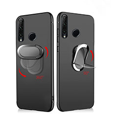 Silikon Hülle Handyhülle Ultra Dünn Schutzhülle Silikon mit Magnetisch Fingerring Ständer für Huawei P Smart+ Plus (2019) Schwarz
