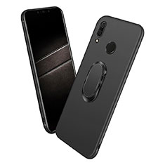 Silikon Hülle Handyhülle Ultra Dünn Schutzhülle Silikon mit Magnetisch Fingerring Ständer für Huawei P Smart+ Plus Schwarz