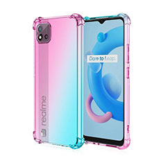 Silikon Hülle Handyhülle Ultra Dünn Schutzhülle Tasche Durchsichtig Transparent Farbverlauf für Realme C20A Cyan