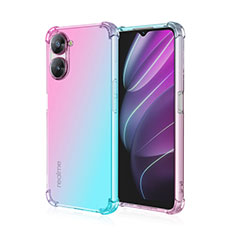 Silikon Hülle Handyhülle Ultra Dünn Schutzhülle Tasche Durchsichtig Transparent Farbverlauf für Realme V30 5G Cyan