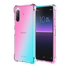 Silikon Hülle Handyhülle Ultra Dünn Schutzhülle Tasche Durchsichtig Transparent Farbverlauf für Sony Xperia 10 III SO-52B Hellblau