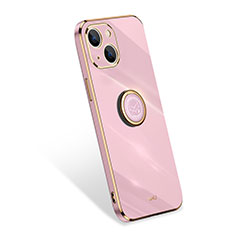 Silikon Hülle Handyhülle Ultra Dünn Schutzhülle Tasche Flexible mit Fingerring Ständer für Apple iPhone 14 Rosegold