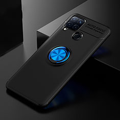 Silikon Hülle Handyhülle Ultra Dünn Schutzhülle Tasche Flexible mit Fingerring Ständer für Realme C15 Blau und Schwarz