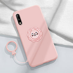 Silikon Hülle Handyhülle Ultra Dünn Schutzhülle Tasche Flexible mit Magnetisch Fingerring Ständer A01 für Huawei Enjoy 10 Rosa