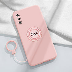 Silikon Hülle Handyhülle Ultra Dünn Schutzhülle Tasche Flexible mit Magnetisch Fingerring Ständer A01 für Huawei Enjoy 10e Rosa