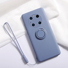 Silikon Hülle Handyhülle Ultra Dünn Schutzhülle Tasche Flexible mit Magnetisch Fingerring Ständer A01 für Huawei Mate 40E Pro 5G Lavendel Grau