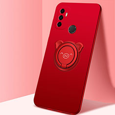 Silikon Hülle Handyhülle Ultra Dünn Schutzhülle Tasche Flexible mit Magnetisch Fingerring Ständer A01 für Oppo A33 Rot