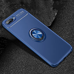 Silikon Hülle Handyhülle Ultra Dünn Schutzhülle Tasche Flexible mit Magnetisch Fingerring Ständer A01 für Oppo A5 Blau