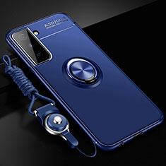 Silikon Hülle Handyhülle Ultra Dünn Schutzhülle Tasche Flexible mit Magnetisch Fingerring Ständer A01 für Samsung Galaxy S24 5G Blau