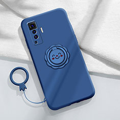 Silikon Hülle Handyhülle Ultra Dünn Schutzhülle Tasche Flexible mit Magnetisch Fingerring Ständer A01 für Vivo X50 5G Blau