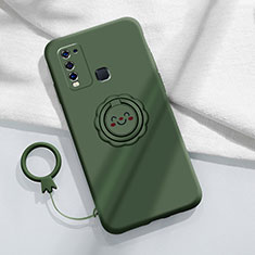 Silikon Hülle Handyhülle Ultra Dünn Schutzhülle Tasche Flexible mit Magnetisch Fingerring Ständer A01 für Vivo Y50 Grün