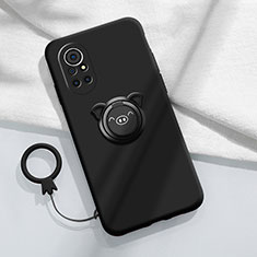 Silikon Hülle Handyhülle Ultra Dünn Schutzhülle Tasche Flexible mit Magnetisch Fingerring Ständer A02 für Huawei Nova 8 Pro 5G Schwarz