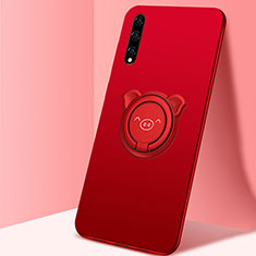 Silikon Hülle Handyhülle Ultra Dünn Schutzhülle Tasche Flexible mit Magnetisch Fingerring Ständer A02 für Huawei P smart S Rot
