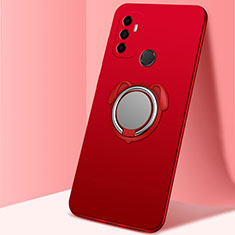Silikon Hülle Handyhülle Ultra Dünn Schutzhülle Tasche Flexible mit Magnetisch Fingerring Ständer A02 für Oppo A32 Rot