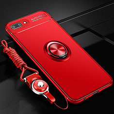Silikon Hülle Handyhülle Ultra Dünn Schutzhülle Tasche Flexible mit Magnetisch Fingerring Ständer A02 für Oppo A5 Rot