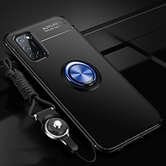 Silikon Hülle Handyhülle Ultra Dünn Schutzhülle Tasche Flexible mit Magnetisch Fingerring Ständer A02 für Oppo A52 Blau und Schwarz
