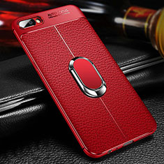 Silikon Hülle Handyhülle Ultra Dünn Schutzhülle Tasche Flexible mit Magnetisch Fingerring Ständer A04 für Oppo A5 Rot