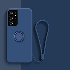 Silikon Hülle Handyhülle Ultra Dünn Schutzhülle Tasche Flexible mit Magnetisch Fingerring Ständer A04 für Samsung Galaxy S23 Ultra 5G Blau