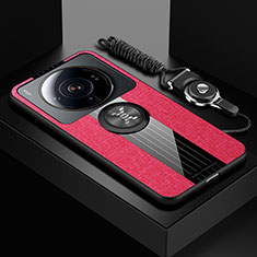 Silikon Hülle Handyhülle Ultra Dünn Schutzhülle Tasche Flexible mit Magnetisch Fingerring Ständer A04 für Xiaomi Mi 12S Ultra 5G Rot