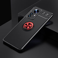 Silikon Hülle Handyhülle Ultra Dünn Schutzhülle Tasche Flexible mit Magnetisch Fingerring Ständer A04 für Xiaomi Mi 12X 5G Rot und Schwarz