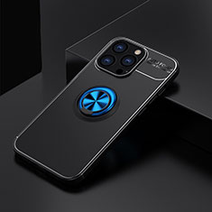 Silikon Hülle Handyhülle Ultra Dünn Schutzhülle Tasche Flexible mit Magnetisch Fingerring Ständer A05 für Apple iPhone 13 Pro Blau und Schwarz