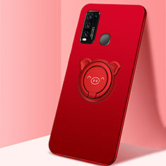 Silikon Hülle Handyhülle Ultra Dünn Schutzhülle Tasche Flexible mit Magnetisch Fingerring Ständer A05 für Vivo Y50 Rot