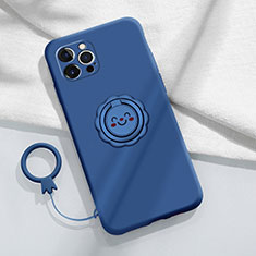 Silikon Hülle Handyhülle Ultra Dünn Schutzhülle Tasche Flexible mit Magnetisch Fingerring Ständer A06 für Apple iPhone 13 Pro Blau