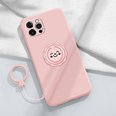 Silikon Hülle Handyhülle Ultra Dünn Schutzhülle Tasche Flexible mit Magnetisch Fingerring Ständer A06 für Apple iPhone 13 Pro Rosa