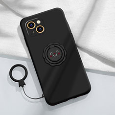 Silikon Hülle Handyhülle Ultra Dünn Schutzhülle Tasche Flexible mit Magnetisch Fingerring Ständer A06 für Apple iPhone 14 Plus Schwarz