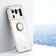 Silikon Hülle Handyhülle Ultra Dünn Schutzhülle Tasche Flexible mit Magnetisch Fingerring Ständer A06 für Xiaomi Mi 11 Ultra 5G Weiß