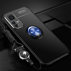 Silikon Hülle Handyhülle Ultra Dünn Schutzhülle Tasche Flexible mit Magnetisch Fingerring Ständer A06 für Xiaomi Mi 12S Pro 5G Blau und Schwarz