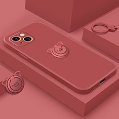Silikon Hülle Handyhülle Ultra Dünn Schutzhülle Tasche Flexible mit Magnetisch Fingerring Ständer A07 für Apple iPhone 14 Plus Rot