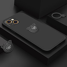 Silikon Hülle Handyhülle Ultra Dünn Schutzhülle Tasche Flexible mit Magnetisch Fingerring Ständer A07 für Apple iPhone 14 Plus Schwarz