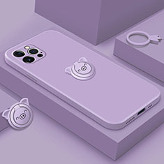 Silikon Hülle Handyhülle Ultra Dünn Schutzhülle Tasche Flexible mit Magnetisch Fingerring Ständer A07 für Apple iPhone 15 Pro Max Violett