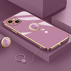 Silikon Hülle Handyhülle Ultra Dünn Schutzhülle Tasche Flexible mit Magnetisch Fingerring Ständer A08 für Apple iPhone 13 Mini Violett