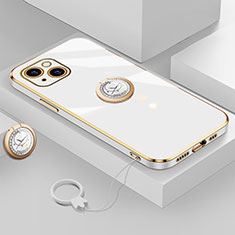 Silikon Hülle Handyhülle Ultra Dünn Schutzhülle Tasche Flexible mit Magnetisch Fingerring Ständer A08 für Apple iPhone 13 Weiß