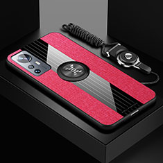 Silikon Hülle Handyhülle Ultra Dünn Schutzhülle Tasche Flexible mit Magnetisch Fingerring Ständer A08 für Xiaomi Mi 12X 5G Rot