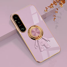 Silikon Hülle Handyhülle Ultra Dünn Schutzhülle Tasche Flexible mit Magnetisch Fingerring Ständer AN1 für Sony Xperia 1 V Helles Lila