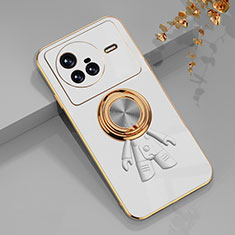 Silikon Hülle Handyhülle Ultra Dünn Schutzhülle Tasche Flexible mit Magnetisch Fingerring Ständer AN2 für Vivo X80 5G Weiß