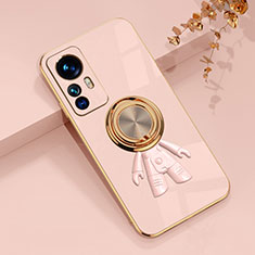 Silikon Hülle Handyhülle Ultra Dünn Schutzhülle Tasche Flexible mit Magnetisch Fingerring Ständer AN2 für Xiaomi Mi 12T 5G Rosa