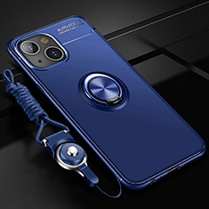 Silikon Hülle Handyhülle Ultra Dünn Schutzhülle Tasche Flexible mit Magnetisch Fingerring Ständer für Apple iPhone 14 Plus Blau