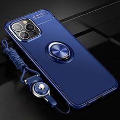 Silikon Hülle Handyhülle Ultra Dünn Schutzhülle Tasche Flexible mit Magnetisch Fingerring Ständer für Apple iPhone 14 Pro Blau
