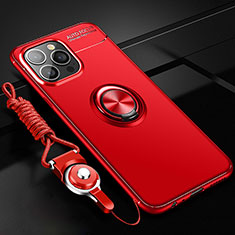Silikon Hülle Handyhülle Ultra Dünn Schutzhülle Tasche Flexible mit Magnetisch Fingerring Ständer für Apple iPhone 14 Pro Rot