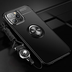 Silikon Hülle Handyhülle Ultra Dünn Schutzhülle Tasche Flexible mit Magnetisch Fingerring Ständer für Apple iPhone 14 Pro Schwarz
