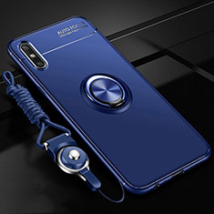 Silikon Hülle Handyhülle Ultra Dünn Schutzhülle Tasche Flexible mit Magnetisch Fingerring Ständer für Huawei Enjoy 10e Blau
