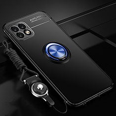 Silikon Hülle Handyhülle Ultra Dünn Schutzhülle Tasche Flexible mit Magnetisch Fingerring Ständer für Huawei Enjoy 20 5G Blau und Schwarz