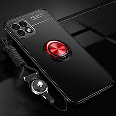 Silikon Hülle Handyhülle Ultra Dünn Schutzhülle Tasche Flexible mit Magnetisch Fingerring Ständer für Huawei Enjoy 20 5G Rot und Schwarz