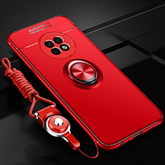 Silikon Hülle Handyhülle Ultra Dünn Schutzhülle Tasche Flexible mit Magnetisch Fingerring Ständer für Huawei Enjoy 20 Plus 5G Rot