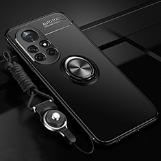 Silikon Hülle Handyhülle Ultra Dünn Schutzhülle Tasche Flexible mit Magnetisch Fingerring Ständer für Huawei Nova 8 Pro 5G Schwarz
